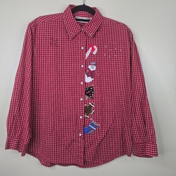 Tops - Life style vintage plaid button down christmas shirts size large cotton